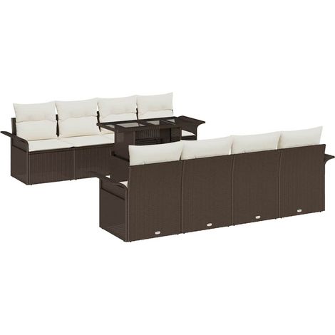 Maison Exclusive - Conjunto de sofá de jardín 9 pcs Marrón ratán (1/5)
