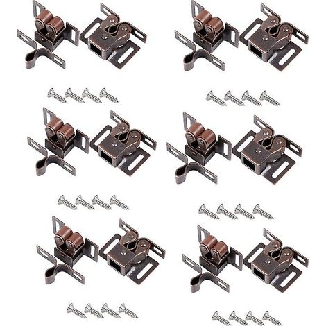 Lot de 12 loquets à double rouleau zingués pour meubles de cuisine, placards et tiroirs - Bronze rouge (1/5)