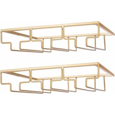 Deux porte-verres à vin en métal, adaptés à une installation sous meuble, couleur or, faciles à installer et peu encombrants.