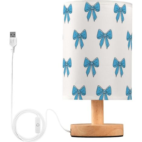 Kcldeci Lampe de chevet blanche avec nœuds bleus pour chambre à (1/5)