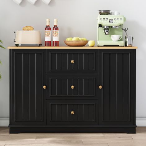 Sideboard 126/40/86 cm negro con 3 cajones, puertas laterales y estantes ajustables (1/5)