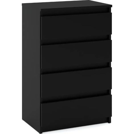 Commode noire 60 cm – 4 tiroirs – Meuble TV sur pied – Finition mate – Glissières à billes pour tiroirs – Rangement optimal (1/5)
