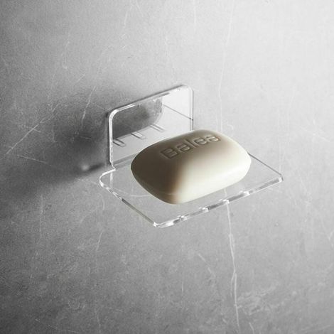 Portasapone Ulisem, portasaponetta con scarico, portasapone autoadesivo per doccia, bagno, vasca da bagno, cucina, trasparente (1/4)