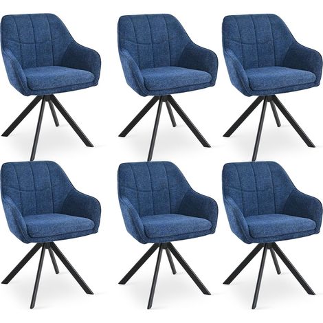360° swivel dining chairs with ergonomic backrest, double extra-thick seat and sturdy metal base - Set of 6 - Dark Blue Chenille