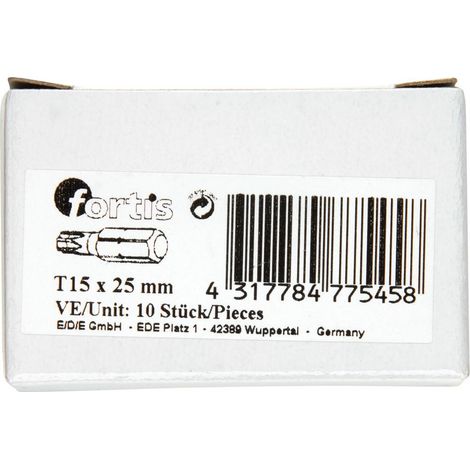 Bit zähhart 1/4" DIN3126 C6,3 T15x25mm 10er Pack FORTIS (1/5)