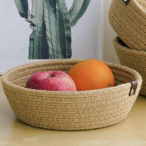 Ensemble de 3 paniers de rangement ronds en corde de coton tressée, en lin et coton, pour organiser votre bureau.