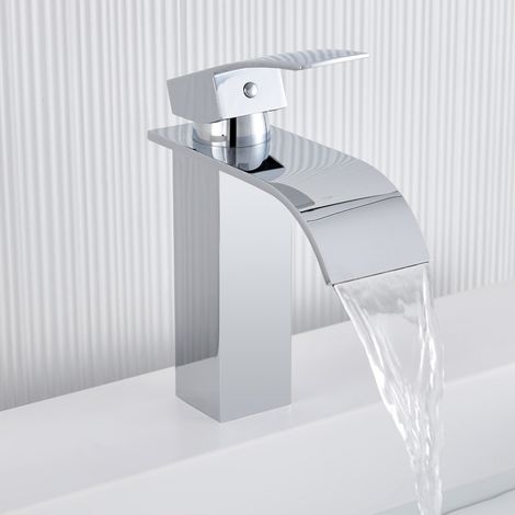 Auralum Wasserhahn Bad Armatur Wasserfall Mischbatterie Badarmatur Einhebelmischer Waschbecken Waschtischbatterie für Badezimmer Waschtisch, Chrom