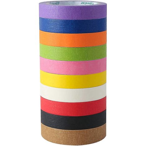 Ruban adhésif de masquage coloré Slowmoose (paquet de 10) pour des créations colorées, la décoration intérieure et les fournitures de bureau. (1/5)