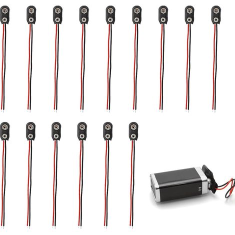 15 Pièces Connecteurs à Clip pour Batterie 9V, Connecteur Pile 9V avec Câbles de 150mm, Connecteurs de Type I avec Fils Dénudés, Idéal pour Projets DIY, Bande LED et Applications Électroniques (1/5)