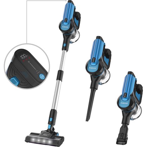 Aspiradora escoba inalámbrica TASVAC S8 azul con pantalla LED y cepillo de rodillo suave (1/5)
