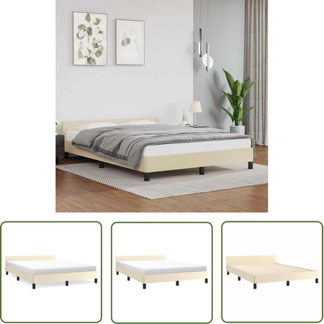 The Living Store Cadre de lit avec tête de lit sans matelas crème 140x200 cm - Cadre De Lit - Lit Double - Literie - Meuble Chambre - Design Moderne (1/5)