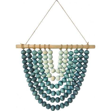 Wanddeko aus Holzperlen Blauer Farbverlauf Handgewebt im Boho Stil (1/5)