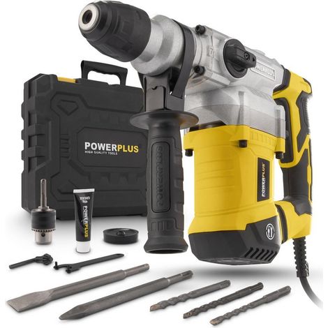 Powerplus Perceuse à Percussion Électrique POWX11721 - 4 en 1 Perceuse Filaire de 1200 W et 5 J, SDS plus, 6 Acc
