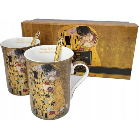 Porzellantassen-Set, 2 x 300 ml, mit Löffeln, Klimt-Kuss-Kollektion (1/5)