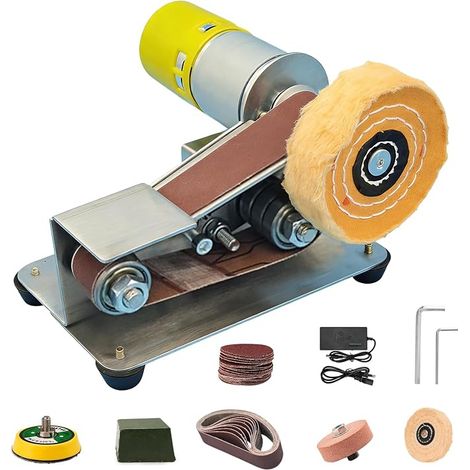 Ponceuse électrique à bande - Mini ponceuse à bande - Ponceuse à disque à bande de 15 degrés avec polisseuse réglable en 7 étapes et 10 bandes abrasives - Ponceuse de table pour le ponçage du métal (1/5)