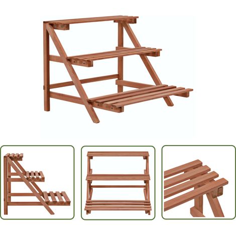 The Living Store Support à 3 niveaux pour plantes Bois de cèdre 48 x 45 x 40 cm - Support Plante - Étagère Plante - Jardinerie - Décoration Intérieur - Bois Cèdre (1/5)
