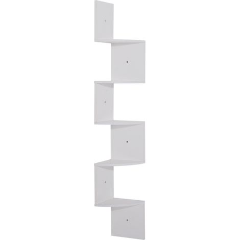 HOMCOM 5-stufiges Zickzack-Eckwandregal, 20 x 20 x 126 cm, Weiß