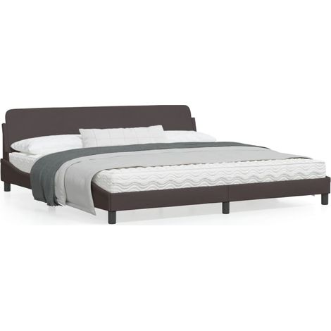 Cadre de lit avec tête de lit Marron foncé 200x200 Tissu (1/5)