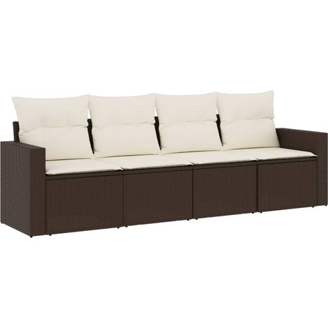 Salon de jardin modulable en résine tressée et acier avec coussins marron 4 pièces (1/5)
