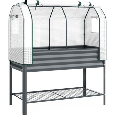 GagaBac de Jardin sur Pieds en Métal avec Serre, Jardinière Surélevée avec Doublure et Étagère Inférieure, Gris Foncé (1/5)