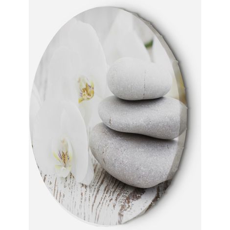 Tableau sur toile Image circulaire Orchidée blanche et pierres 60x60 (1/5)