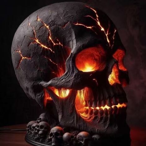 Lampe tête de mort d'Halloween en résine, interrupteur LED USB, décoration de jardin, d'extérieur ou de cimetière, lampe de table effrayante pour Halloween, 20,5 x 18 x 23 cm (1/5)