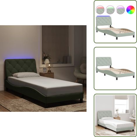 Bettgestell mit LED-Leuchten Hellgrau 90x200 cm Samt - Samtsofa - Bettrahmen - Doppelbett - Boxspringbett - Himmelbetten (1/5)