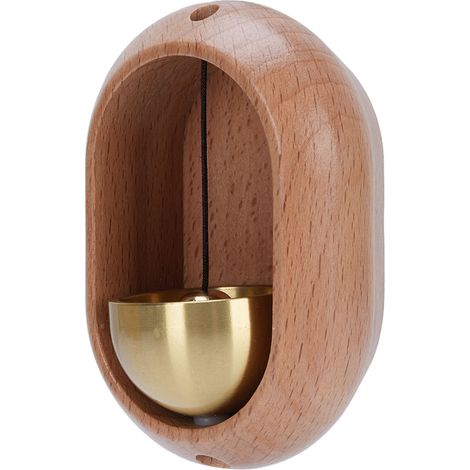 Clochette magasin bois hêtre laiton sonnerie porte déco avec adhésif double face pour frigo maison commerce restaurant (1/5)
