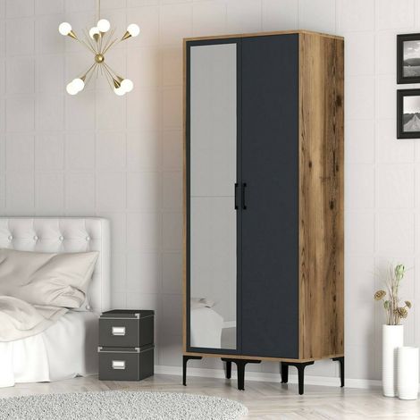 Dmora - Armario 2 puertas Dbergonz, Muebles de dormitorio, Vestidor, Armario de ropa, 80x201h48 cm, Nogal y Antracita (1/5)
