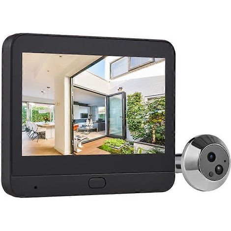 Caméra de porte judas Tuya Wifi 2MP, sonnette vidéo sans fil intelligente avec détection de mouvement PIR, pour une sécurité domestique intelligente (noire). (1/5)