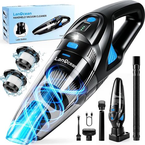 Aspirateur Voiture Puissant Sans Fil avec Station de Recharge, 25000Pa Aspirateur a Main avec Éclairage LED Filtre Lavable, Humide (1/5)