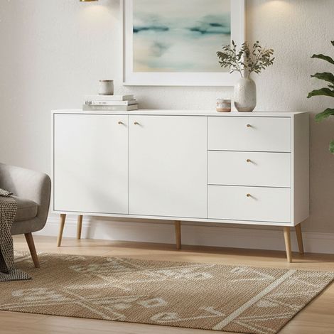 Dmora - Kommode Florence, Wohnzimmerbuffet, Wohnzimmer-Sideboard, Moderne Küchen-Speisekammer, 147x39 h82 cm, Weiß (1/5)