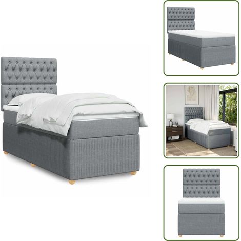 Sommier à lattes de lit avec matelas Gris clair 100x200cm Tissu - Sommier À Lattes De Lit - Sommiers À Lattes De Lit - Lit - Meuble De Chambre À Coucher (1/5)