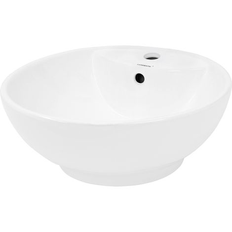 ECD Germany Lavabo de Baño 455 x 185 mm Lavadero de Encimera Redondo de Cerámica Blanca Fregadero de Aseo Cascada Moderno y Elegante Sanitario Sobremesa Lavamanos Sin Juego de Drenaje (1/5)