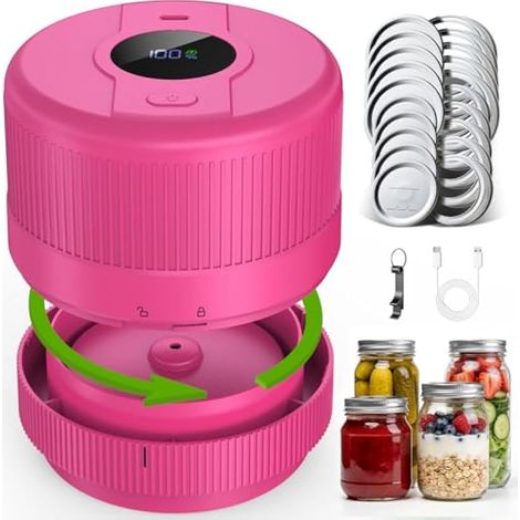 Machine sous vide pour bocaux en verre, arrêt automatique, pour la conservation et la fermentation des aliments, rouge baie (1/3)