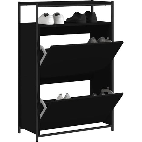 Zapatero de madera de ingeniería negro 75x34x112 cm