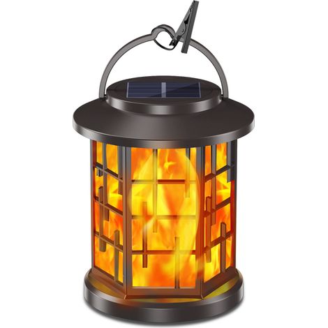 Lampada a energia solare a effetto fiamma, ideale per esterni, giardino, patio, paesaggio, lampada a sospensione, 20 LED, impermeabile, lampada decorativa, si accende automaticamente al crepuscolo. (1/4)