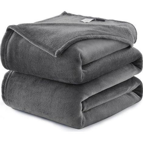 Plaid Polaire Microfibre 150x200 cm Gris Anthracite Chaud Doux pour Canapé Lit Deux Personnes Couverture Hiver (1/5)