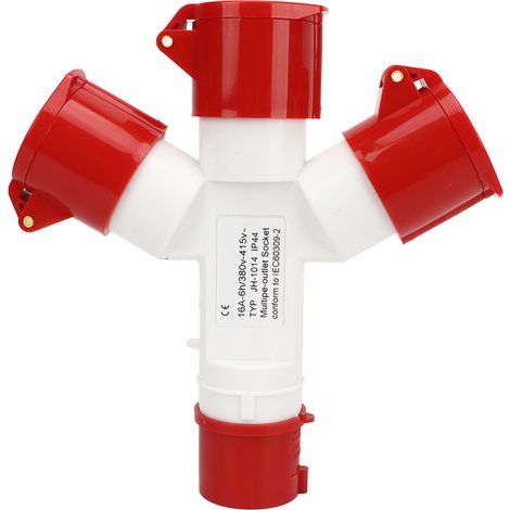 IP44 wasserdichte Industriesteckdose, Kreuzsteckdose mit 1 Eingang und 3 Ausgängen, 4-polig, 2P NE, Mehrfachsteckdose, 380 bis 415 V (1/5)