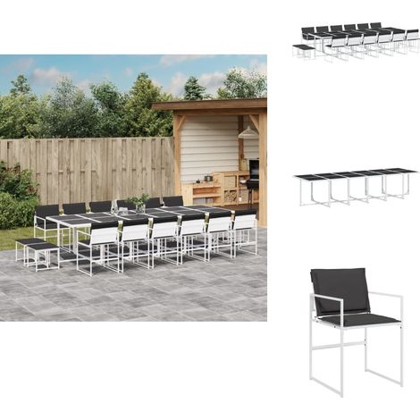 Ensemble à manger de jardin avec coussins 17pcs blanc textilène - Meubles De Jardin - Salon De Jardin - Set De Jardin - Mobilier Exterieur - Table De Jardin (1/5)