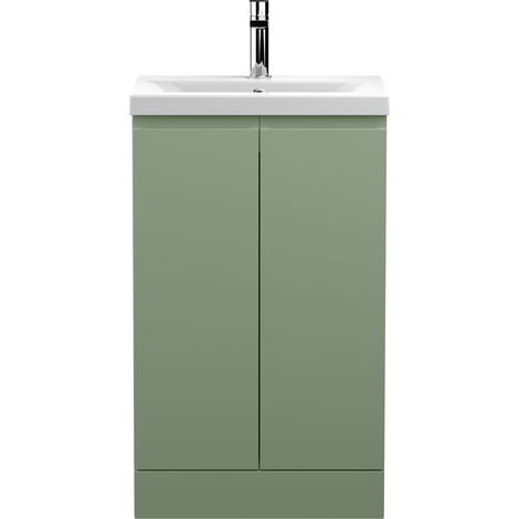 Hudson Reed Urban Floor Standing 2-Door Vanity Unit with Basin 1 Satin Green - 500mm Wide (1/5)