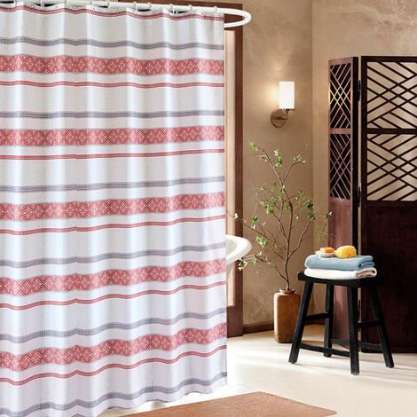 Gestreifter Duschvorhang aus Polyester, wasserdicht, Badezimmervorhang (S) (1/5)