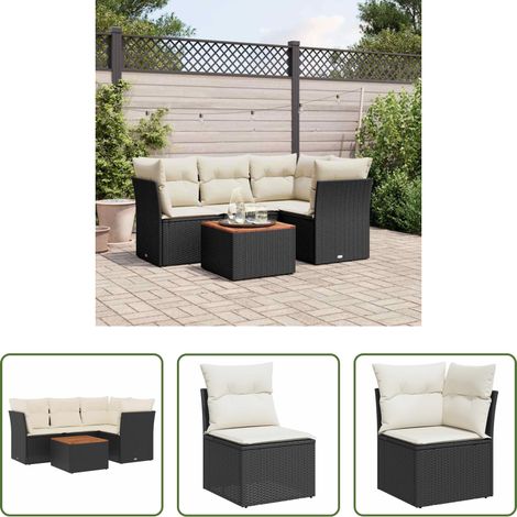 vidaXL Rattanmöbel - 5-tlg. Garten-Sofagarnitur mit Kissen Schwarz Poly Rattan (1/5)