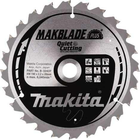 Makita - Hoja de sierra para madera, 190x20 mm, 24 dientes B-32437 (1/3)