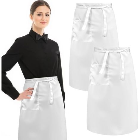 Bardusch-Lot de 2 demi-tabliers de cuisine blancs 70 x 67 cm, poche, usage serveur, pâtisserie, boulangerie, jardin (1/5)