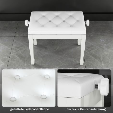 Tabouret de piano réglable en hauteur, banquette pour piano avec coussin en similicuir, clavier 64 x 35 x 45-55 cm blanc (1/5)