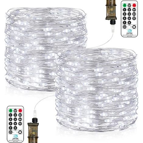 LED String Lights, 23 m 200 LEDs Fairy Lights for Bedroom with Socket, 8 Waterproof Modes for Indoor Outdoor Decoration, Christmas, Garden, Birthday, Wedding (Cool White, Pack of 2) (1/5)