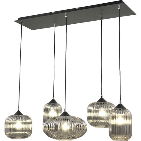 Suspension Gillis En Métal Et Verre Soufflé Fumé 5 X E27 40 W 90 X 25 X 200 Cm - Design Élégant Pour Intérieurs Modernes Et Raffinés (1/3)