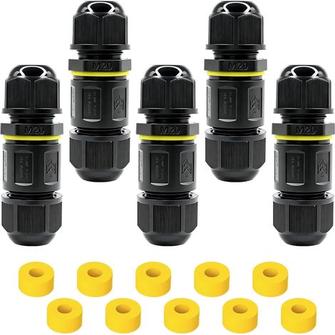 Lot de 5 connecteurs de câble étanches IP68 - 3 broches - Noir - Pour câble de diamètre de 6 à 11 mm (1/5)