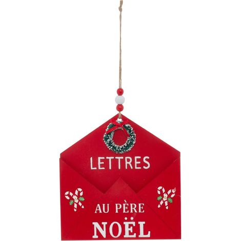 Decorazione da appendere a forma di abete con la scritta “babbo natale”, in legno rosso e bianco, 16 cm - Feeric lights & christmas (1/5)